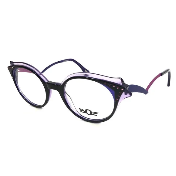 BOZ Eyeglasses Frames EDITH 0070 Black Noir Purple with Stone Amethyst 48-20-140 - Picture 1 of 11